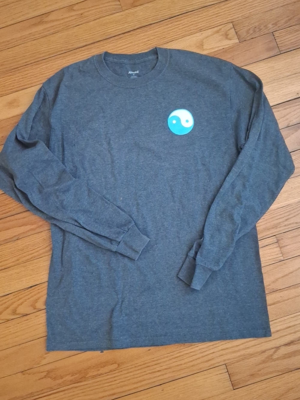 Abound Dark Gray Long Sleeve Tee with Aqua Yin-Yang Chest Logo